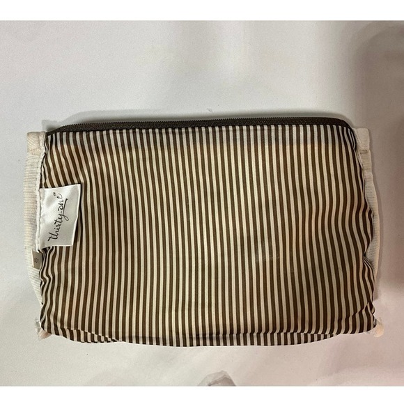 Thirty-One Utility Zipper Bag Fruit and Flower Pattern Brown Striped Interior - Picture 4 of 9